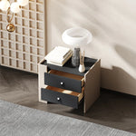 Stylish Oak Multi-Layer Board Bedside Cupboard with PU Leather Finish - Modern Storage Solution for Your Bedroom fmfd-5057