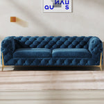 Chic Blue Velvet Sofa with Pine Stainless Frame - Modern Design for Cozy Living Rooms fmfd-5060