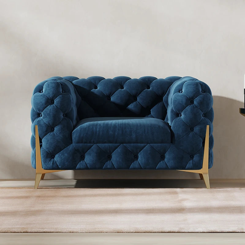 Chic Blue Velvet Sofa with Pine Stainless Frame - Modern Design for Cozy Living Rooms fmfd-5060