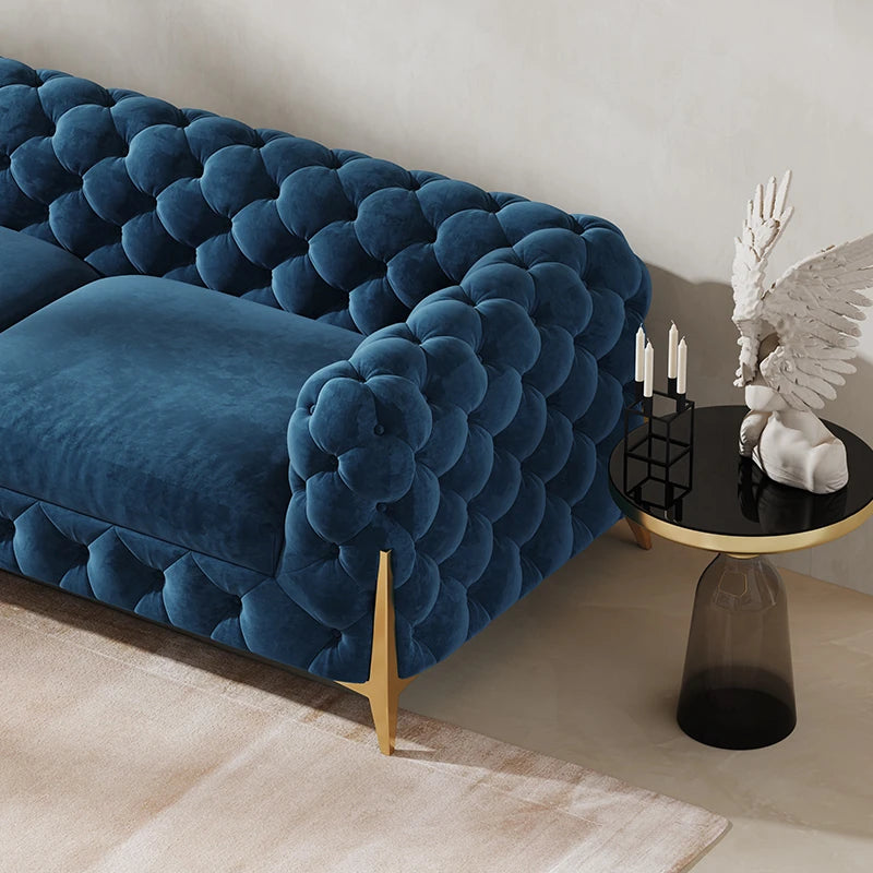 Chic Blue Velvet Sofa with Pine Stainless Frame - Modern Design for Cozy Living Rooms fmfd-5060