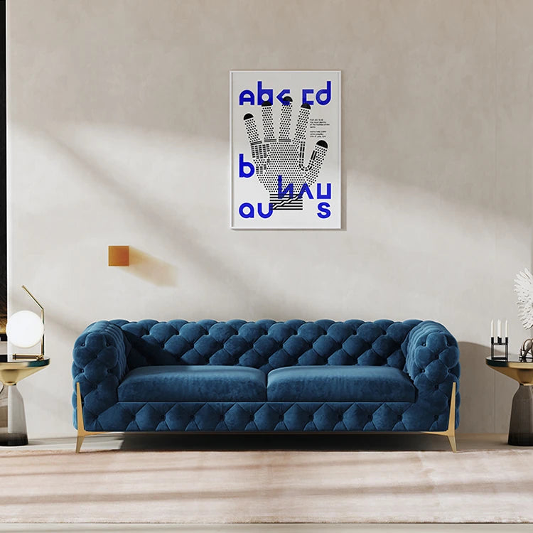 Chic Blue Velvet Sofa with Pine Stainless Frame - Modern Design for Cozy Living Rooms fmfd-5060