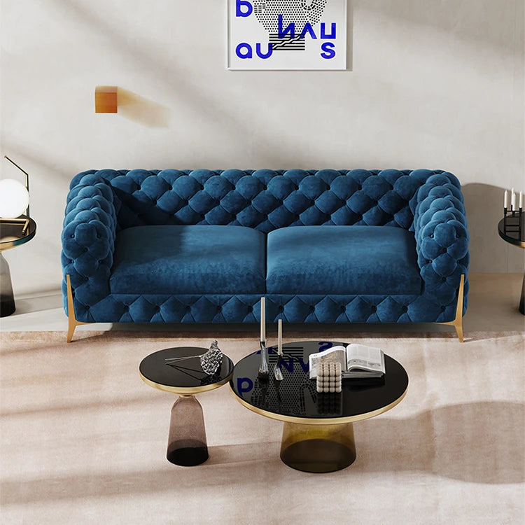 Chic Blue Velvet Sofa with Pine Stainless Frame - Modern Design for Cozy Living Rooms fmfd-5060