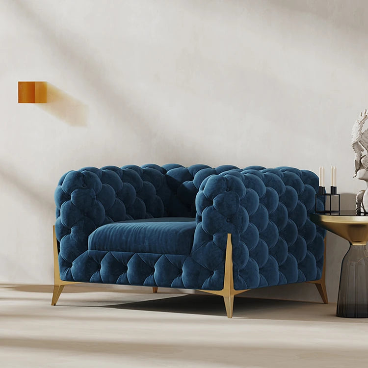 Chic Blue Velvet Sofa with Pine Stainless Frame - Modern Design for Cozy Living Rooms fmfd-5060