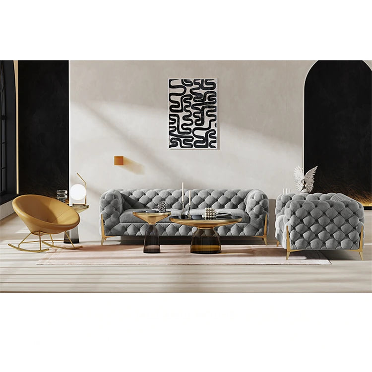 Chic Blue Velvet Sofa with Pine Stainless Frame - Modern Design for Cozy Living Rooms fmfd-5060