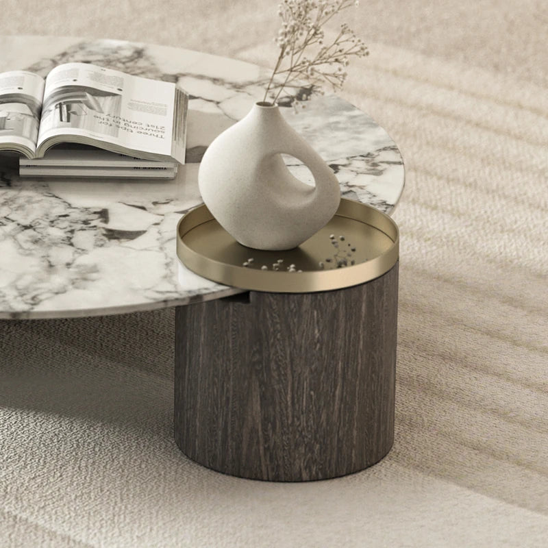 Elegant Marble Multi-layer Board Stainless Steel Coffee Table – Modern Round Design for Living Room Decor fmfd-5063