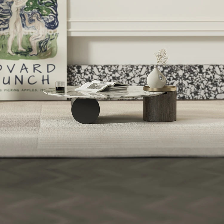 Elegant Marble Multi-layer Board Stainless Steel Coffee Table – Modern Round Design for Living Room Decor fmfd-5063