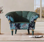 Stylish Pine PU Leather Accent Chair with Elegant Floral Design - Perfect for Living Room Decor fmfd-5068