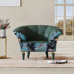 Stylish Pine PU Leather Accent Chair with Elegant Floral Design - Perfect for Living Room Decor fmfd-5068