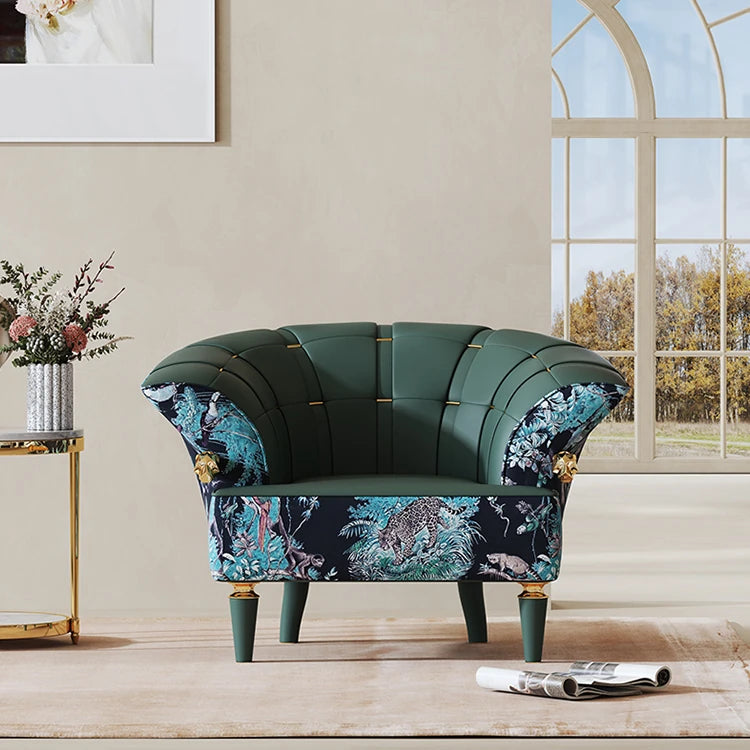 Stylish Pine PU Leather Accent Chair with Elegant Floral Design - Perfect for Living Room Decor fmfd-5068