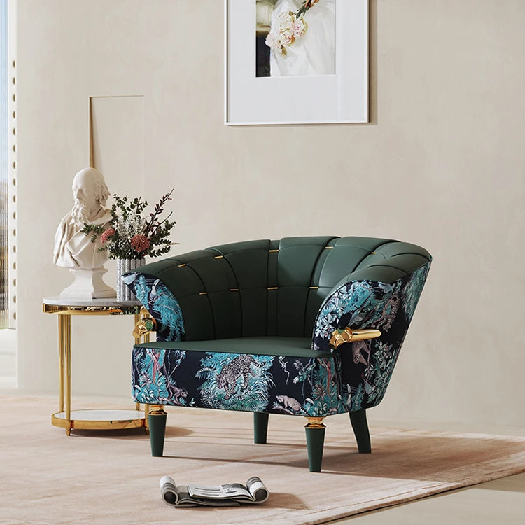 Stylish Pine PU Leather Accent Chair with Elegant Floral Design - Perfect for Living Room Decor fmfd-5068