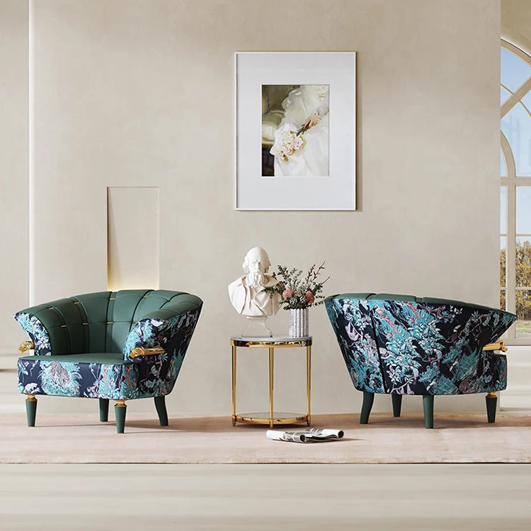 Stylish Pine PU Leather Accent Chair with Elegant Floral Design - Perfect for Living Room Decor fmfd-5068