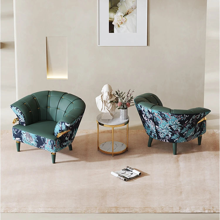 Stylish Pine PU Leather Accent Chair with Elegant Floral Design - Perfect for Living Room Decor fmfd-5068