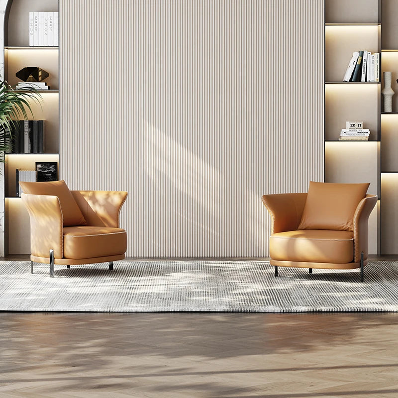 Stylish Solid Wood and Cowhide Leather Accent Chair - Modern Comfort for Your Living Room fmfd-5077