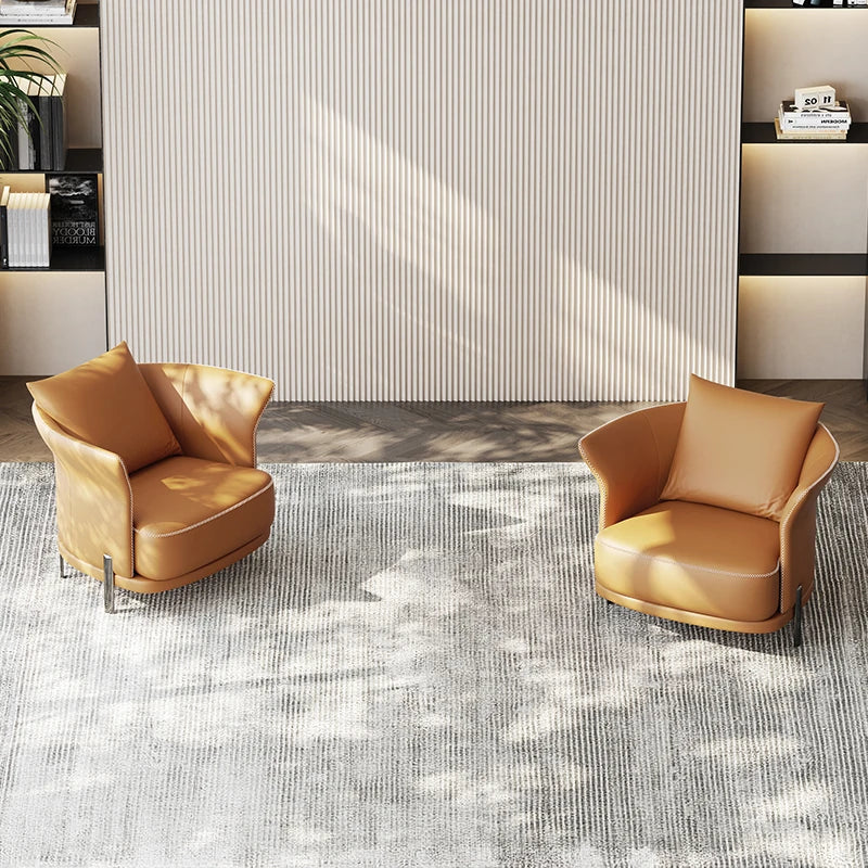 Stylish Solid Wood and Cowhide Leather Accent Chair - Modern Comfort for Your Living Room fmfd-5077