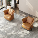 Stylish Solid Wood and Cowhide Leather Accent Chair - Modern Comfort for Your Living Room fmfd-5077