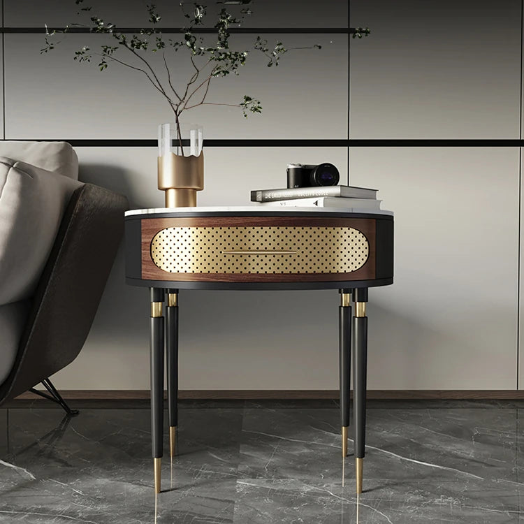 Elegant Modern Tea Table - Multi-layer Board & Ceramic Sintered Stone with Stainless Accents fmsjj-4203