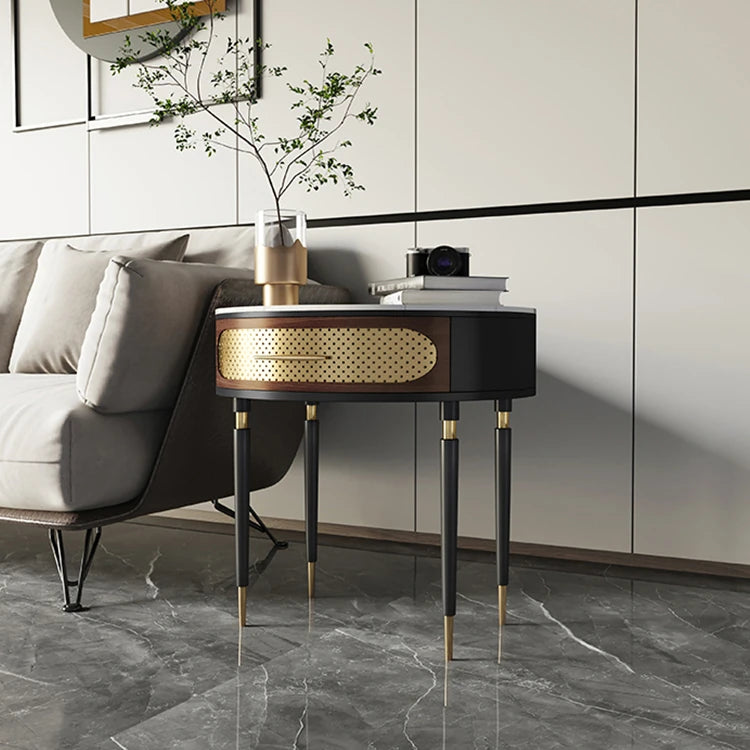 Elegant Modern Tea Table - Multi-layer Board & Ceramic Sintered Stone with Stainless Accents fmsjj-4203