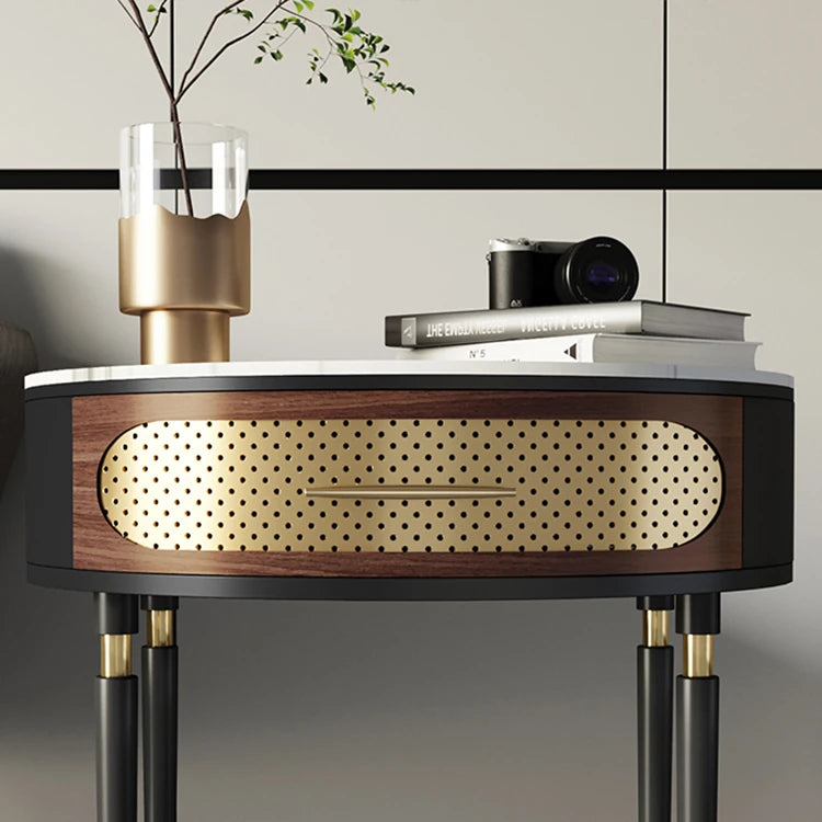 Elegant Modern Tea Table - Multi-layer Board & Ceramic Sintered Stone with Stainless Accents fmsjj-4203