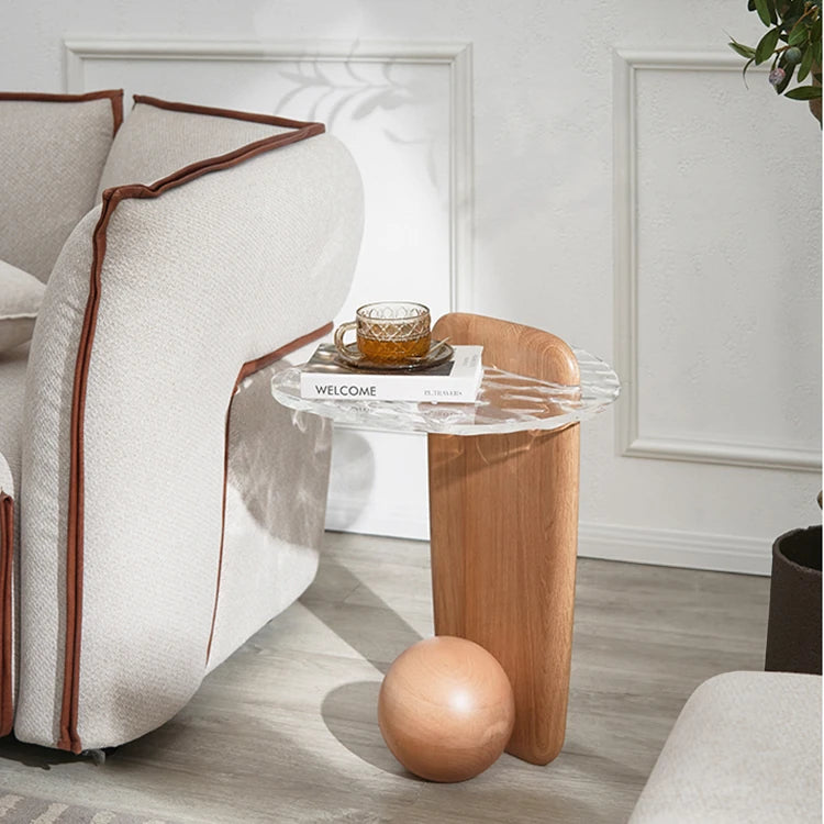 Sleek Oak and Acrylic Glass Tea Table – Modern Elegance for Your Living Room fmsjj-4211