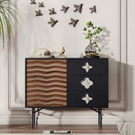 Modern Solid Wood Cabinet with Artistic Stainless Accents - Unique Multi-Layer Design fmsjj-4214