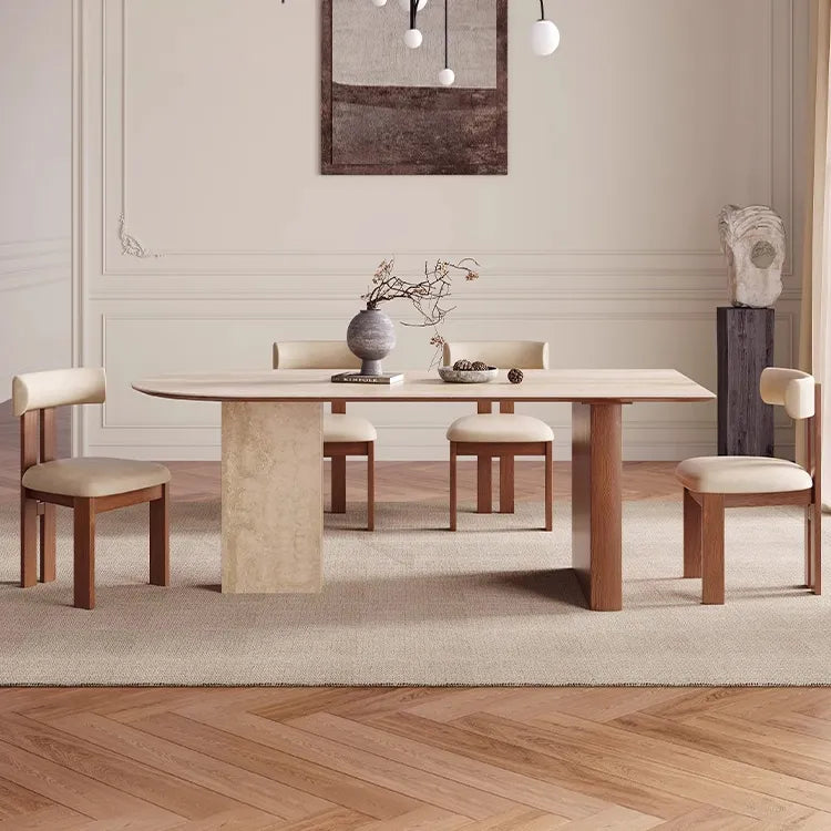 Modern Sintered Stone Dining Table with Solid Wood Accents - Elegant Design for Your Dining Room fmus-4078