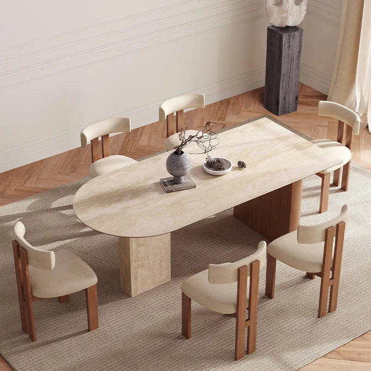 Modern Sintered Stone Dining Table with Solid Wood Accents - Elegant Design for Your Dining Room fmus-4078