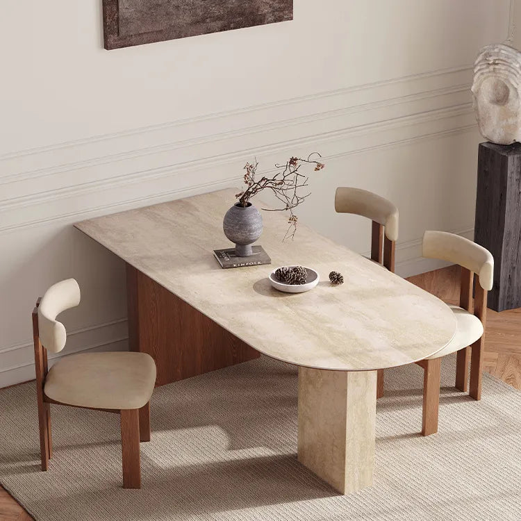 Modern Sintered Stone Dining Table with Solid Wood Accents - Elegant Design for Your Dining Room fmus-4078