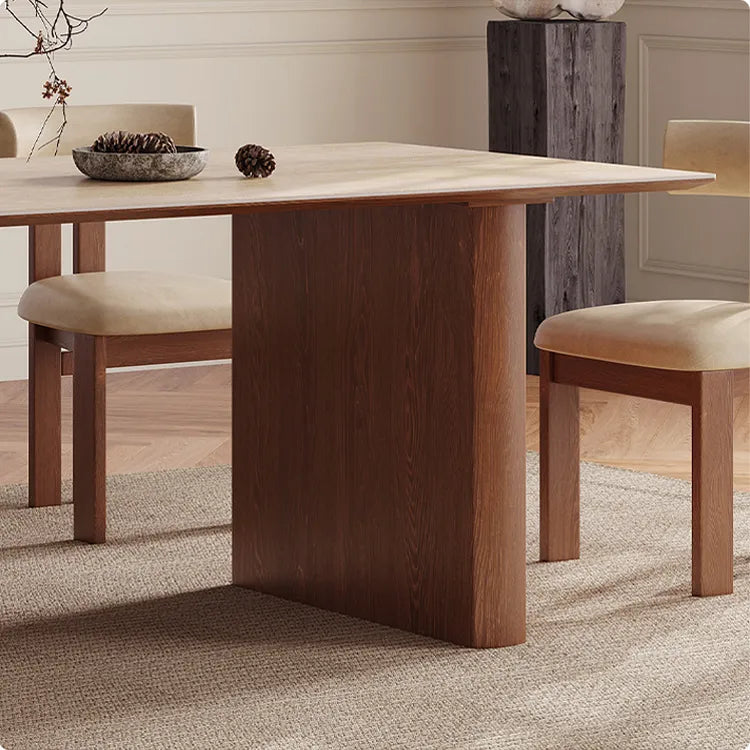 Modern Sintered Stone Dining Table with Solid Wood Accents - Elegant Design for Your Dining Room fmus-4078