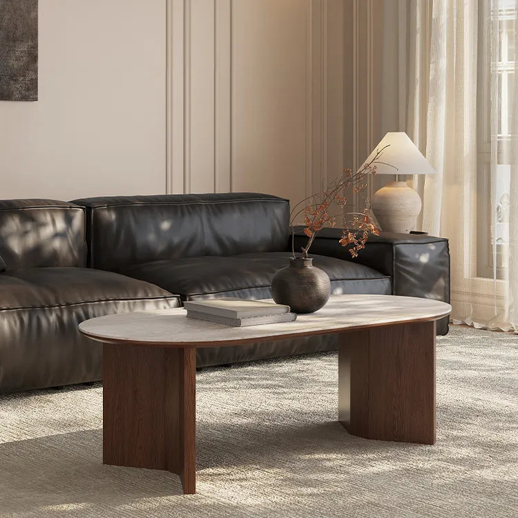 Stylish Sintered Stone Coffee Table with Solid Wood Finish for Modern Living Rooms fmus-4080