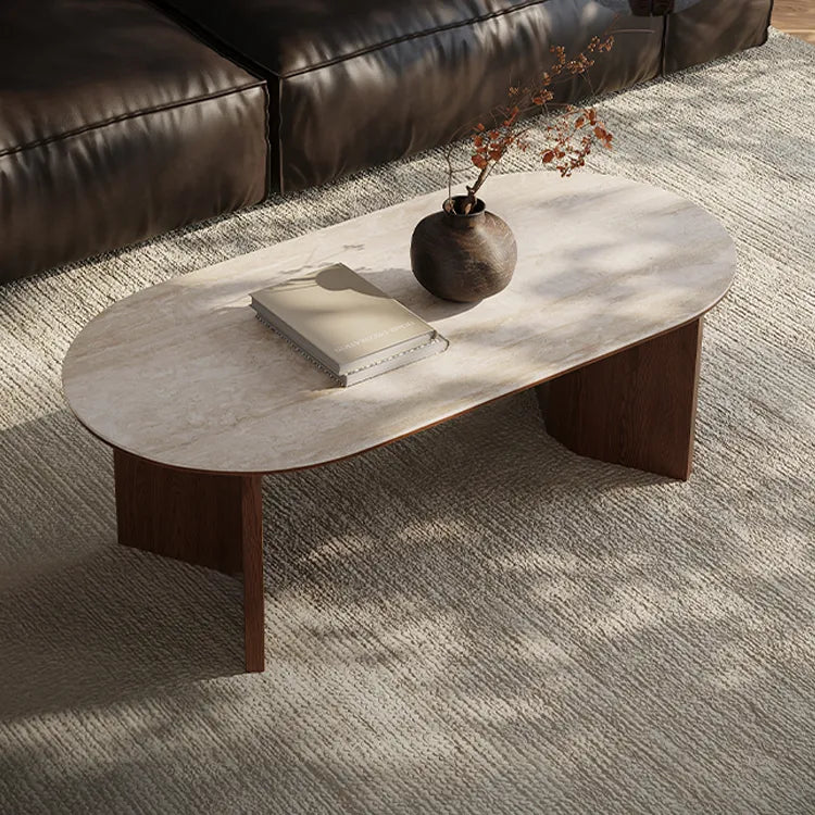 Stylish Sintered Stone Coffee Table with Solid Wood Finish for Modern Living Rooms fmus-4080