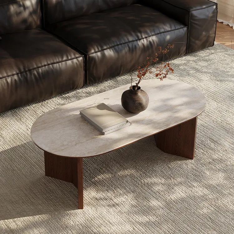 Stylish Sintered Stone Coffee Table with Solid Wood Finish for Modern Living Rooms fmus-4080