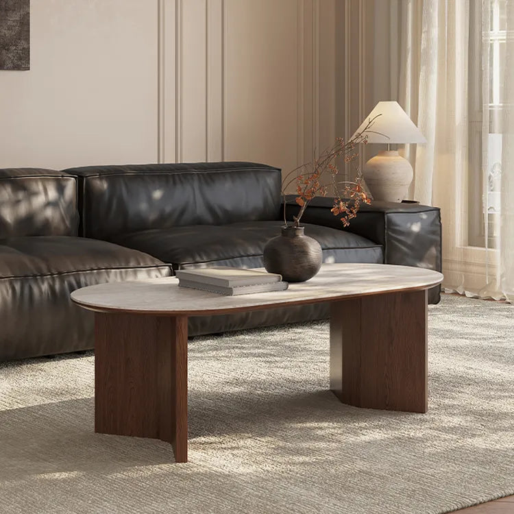 Stylish Sintered Stone Coffee Table with Solid Wood Finish for Modern Living Rooms fmus-4080