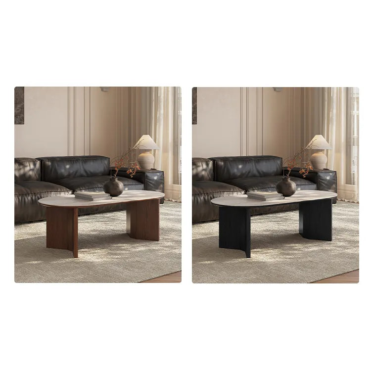 Stylish Sintered Stone Coffee Table with Solid Wood Finish for Modern Living Rooms fmus-4080