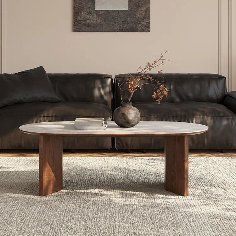 Stylish Sintered Stone Coffee Table with Solid Wood Finish for Modern Living Rooms fmus-4080