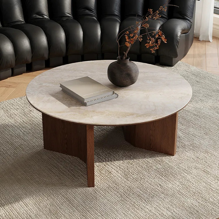 Stylish Sintered Stone Coffee Table with Solid Wood Finish for Modern Living Rooms fmus-4080