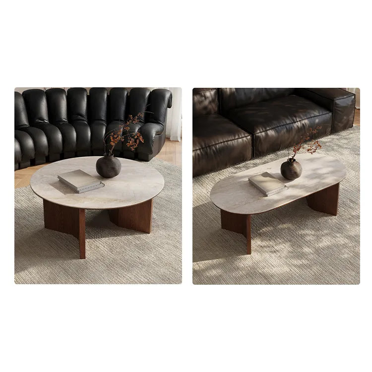 Stylish Sintered Stone Coffee Table with Solid Wood Finish for Modern Living Rooms fmus-4080