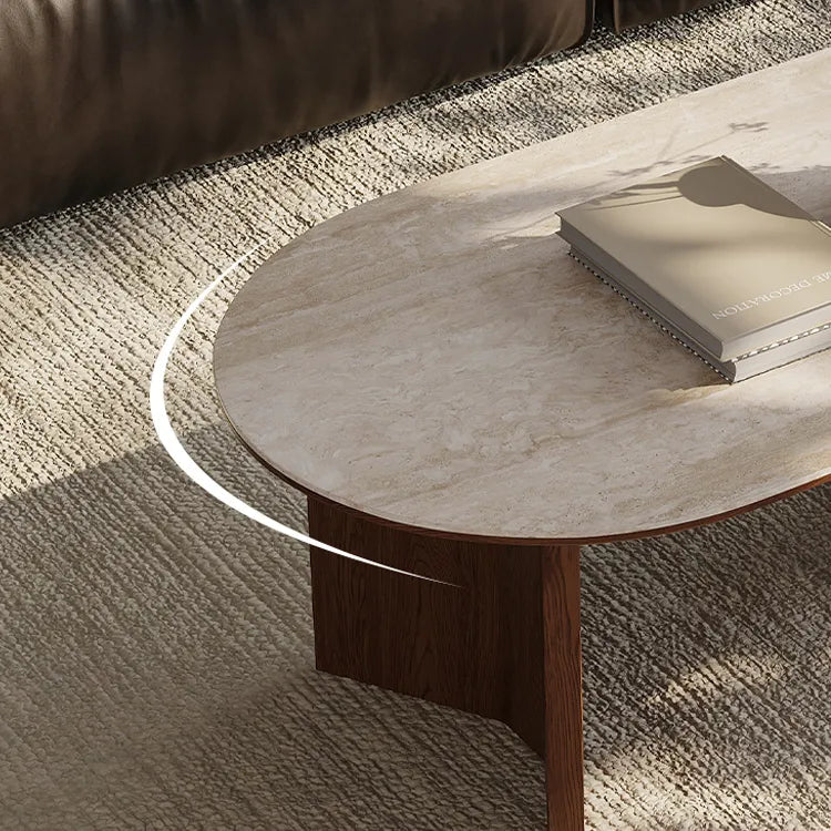 Stylish Sintered Stone Coffee Table with Solid Wood Finish for Modern Living Rooms fmus-4080