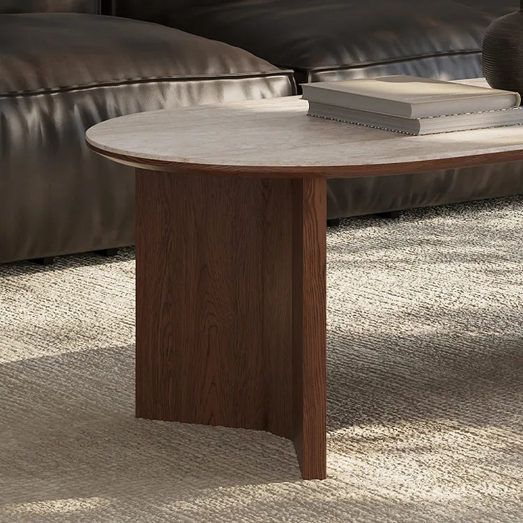 Stylish Sintered Stone Coffee Table with Solid Wood Finish for Modern Living Rooms fmus-4080