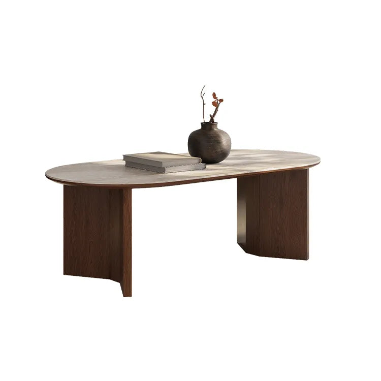 Stylish Sintered Stone Coffee Table with Solid Wood Finish for Modern Living Rooms fmus-4080