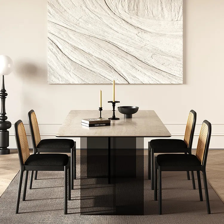 Sleek Sintered Stone Dining Table with Glass Base and Acrylic Finish – Modern Elegance for Your Dining Room fmus-4082