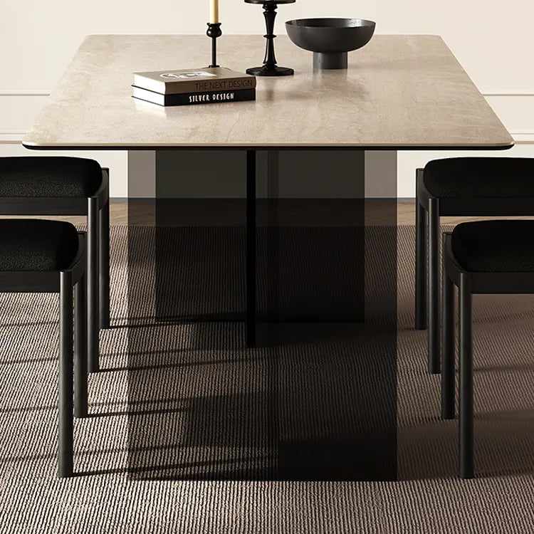 Sleek Sintered Stone Dining Table with Glass Base and Acrylic Finish – Modern Elegance for Your Dining Room fmus-4082