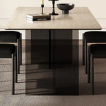 Sleek Sintered Stone Dining Table with Glass Base and Acrylic Finish – Modern Elegance for Your Dining Room fmus-4082