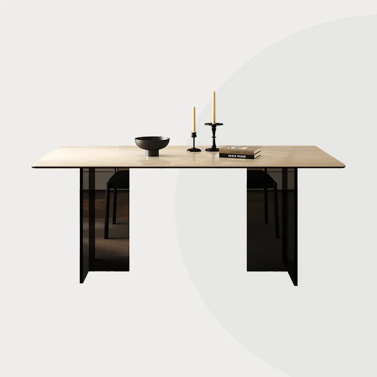 Sleek Sintered Stone Dining Table with Glass Base and Acrylic Finish – Modern Elegance for Your Dining Room fmus-4082