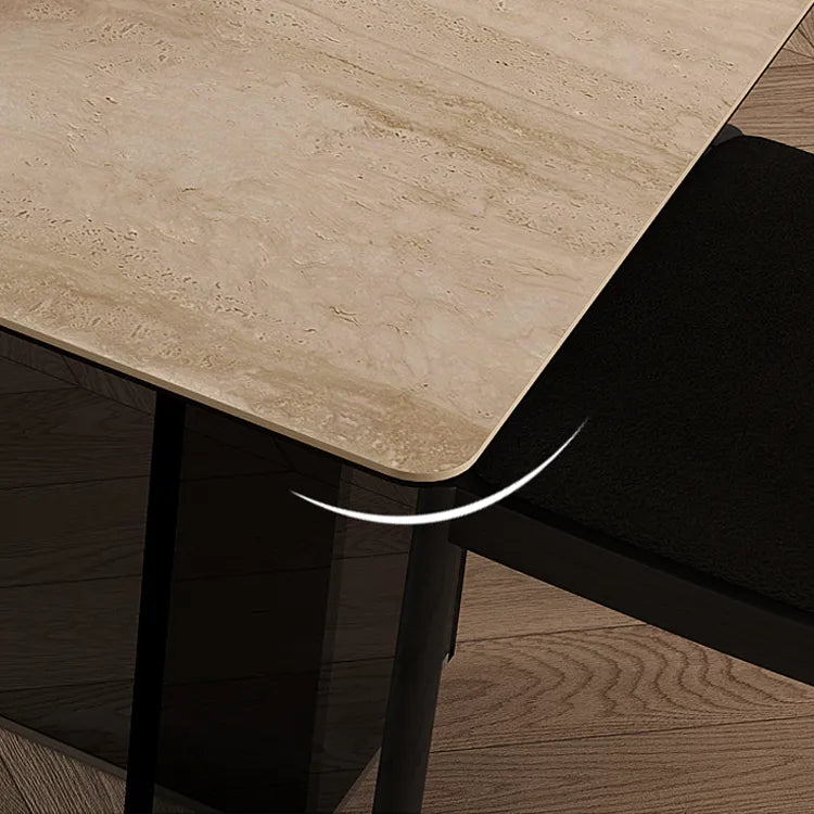 Sleek Sintered Stone Dining Table with Glass Base and Acrylic Finish – Modern Elegance for Your Dining Room fmus-4082