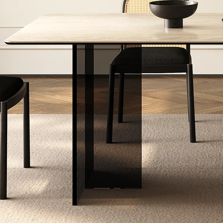 Sleek Sintered Stone Dining Table with Glass Base and Acrylic Finish – Modern Elegance for Your Dining Room fmus-4082