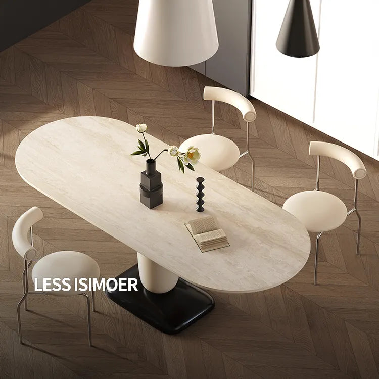 Modern Sleek Sintered Stone Dining Table with Solid Wood Layered Design fmus-4085