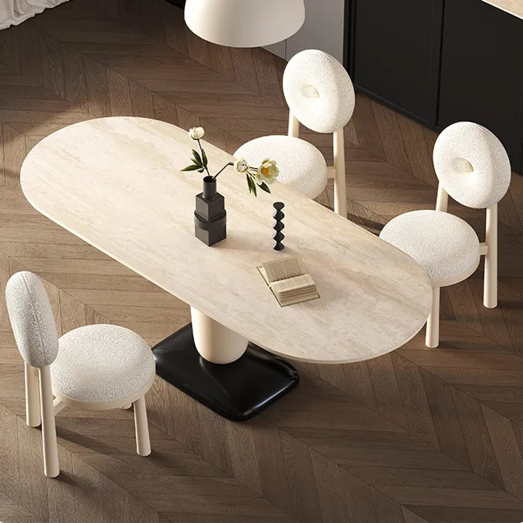 Modern Sleek Sintered Stone Dining Table with Solid Wood Layered Design fmus-4085