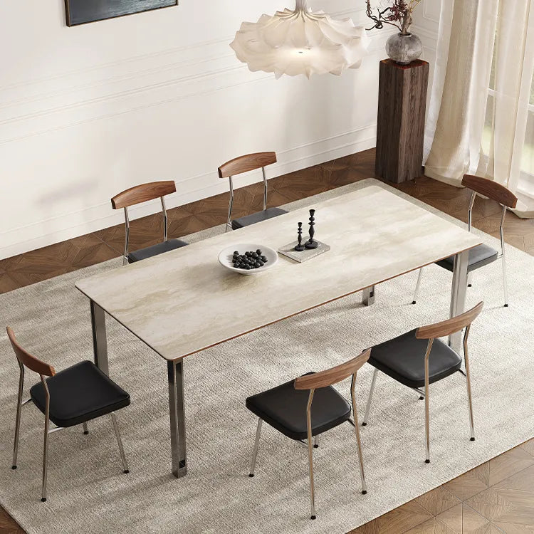 Modern Sintered Stone Dining Table with Stainless Steel Frame – Sleek Multi-layer Design for Contemporary Spaces fmus-4087