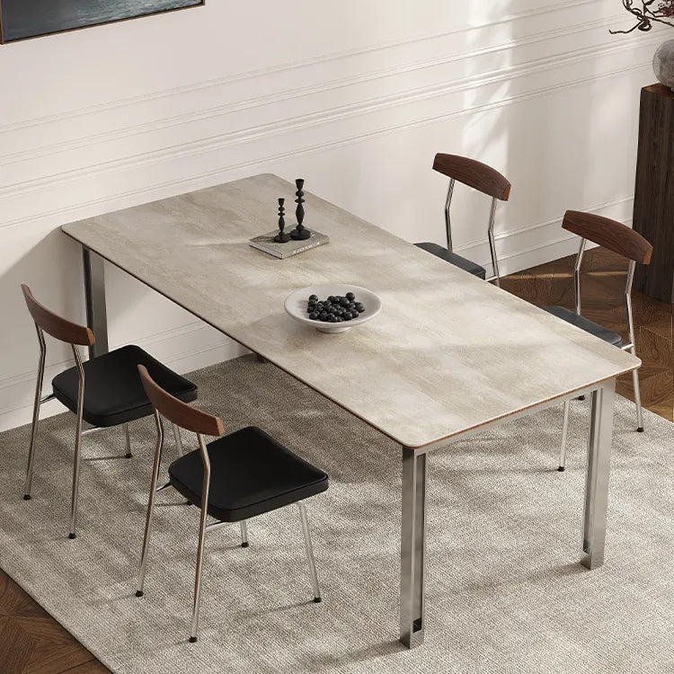 Modern Sintered Stone Dining Table with Stainless Steel Frame – Sleek Multi-layer Design for Contemporary Spaces fmus-4087