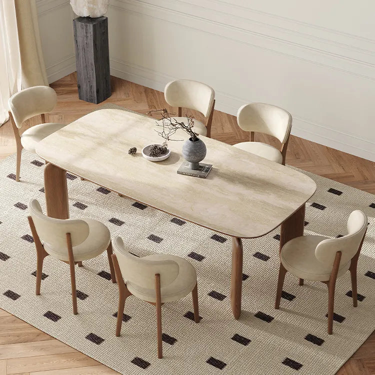 Elegant Sintered Stone Dining Table with Ash Wood Finish – Perfect for Stylish Gatherings fmus-4095